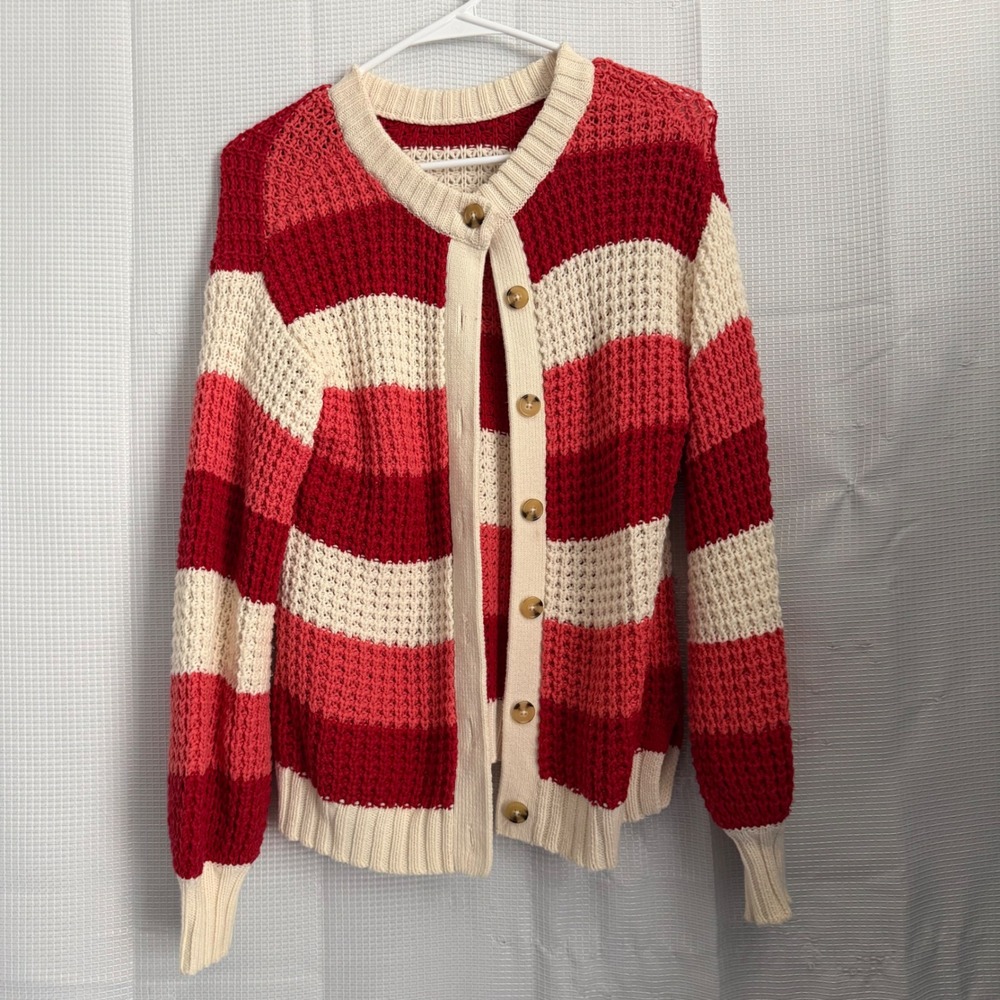 POPSUGAR Cardigan Sweater Cotton Blend Striped Button Front Preppy XS